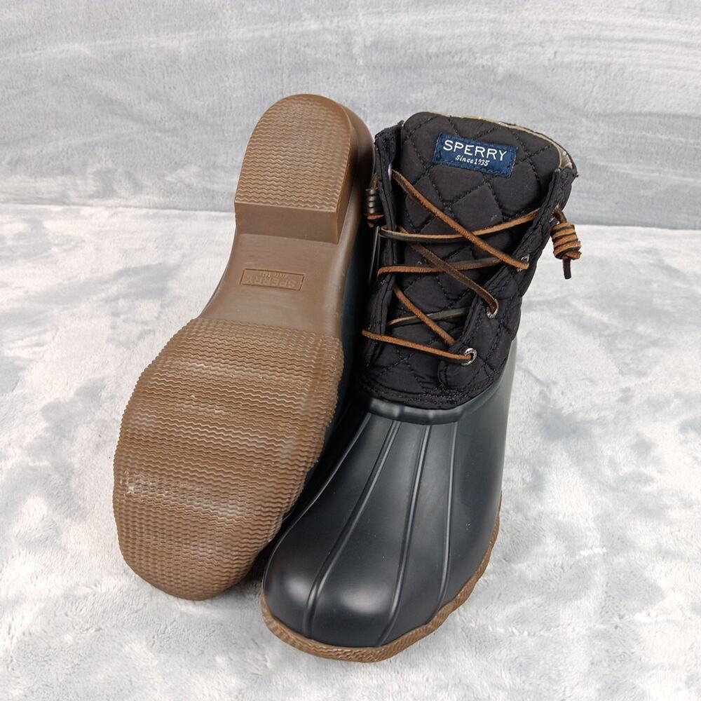 Sperry Saltwater Quilted Duck Boots Black Water Resistant Women Sz 8M - Picture 7 of 14